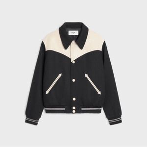 Celine Black and Cream Men's Teddy Varsity Jacket Size XL